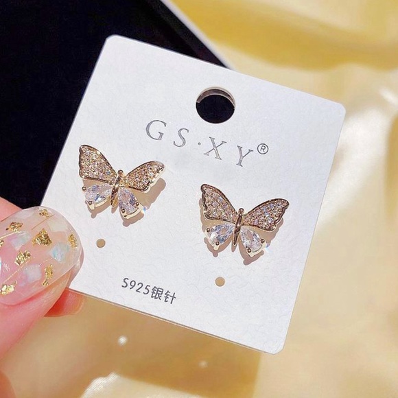 Cubic Zirconia Crystal Butterfly Studs - Picture 3 of 3
